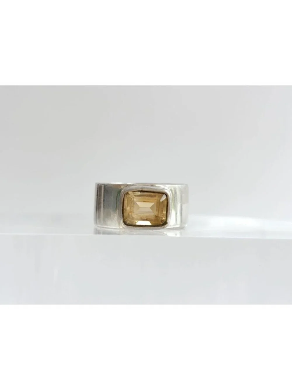 Citrine Semi Precious Gemstone Sterling Silver 925 Vintage Ring - sz 9.75